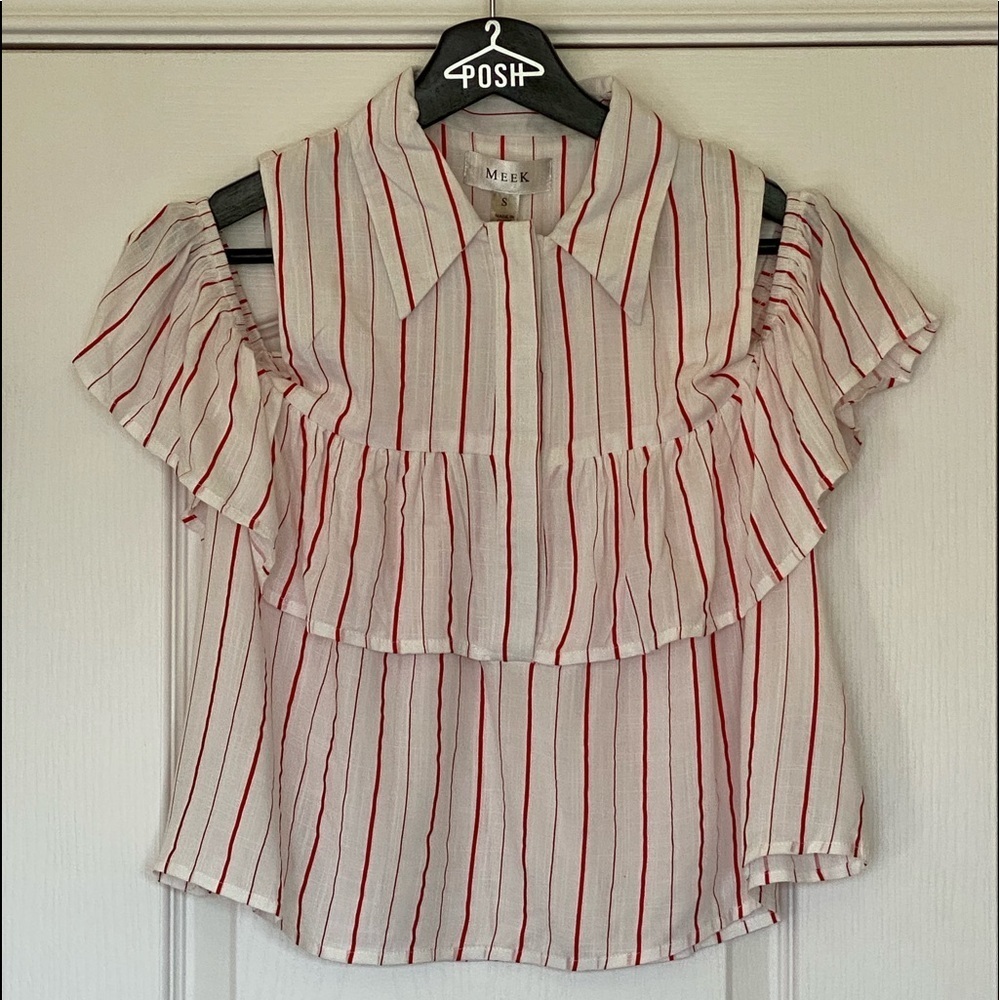 Meek Cold Shoulder Ruffle Crop Top